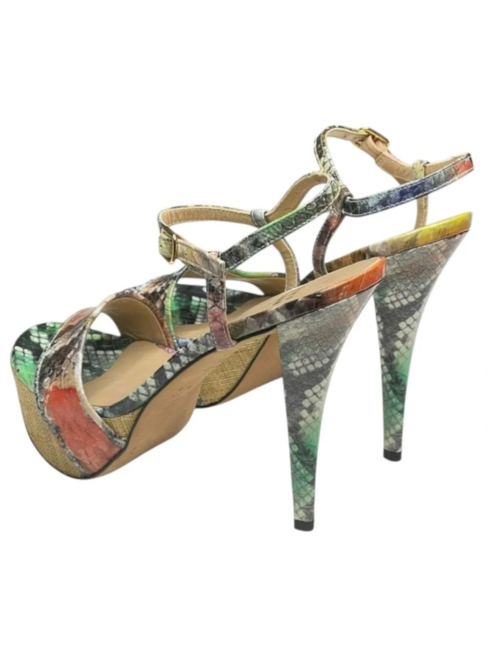 Stuart Weitzman 𒀭Pretty Python Platform Heel Sandal 𒀭Color Patent Leather 𒀭9B